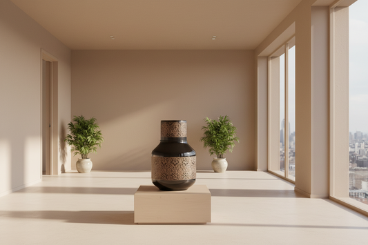 Luxury Etched Copper Water Bottle/Pot - Slim Artisanal Design - 100% Pure Copper