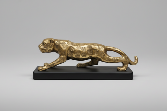 Leopard Desk Figurine - Brushed Metal Power Decor - Brass finish