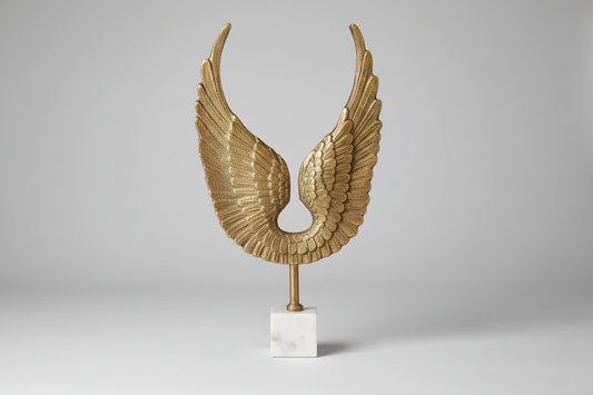 Angel Wings Statue | White Marble Base, Spiritual Decor