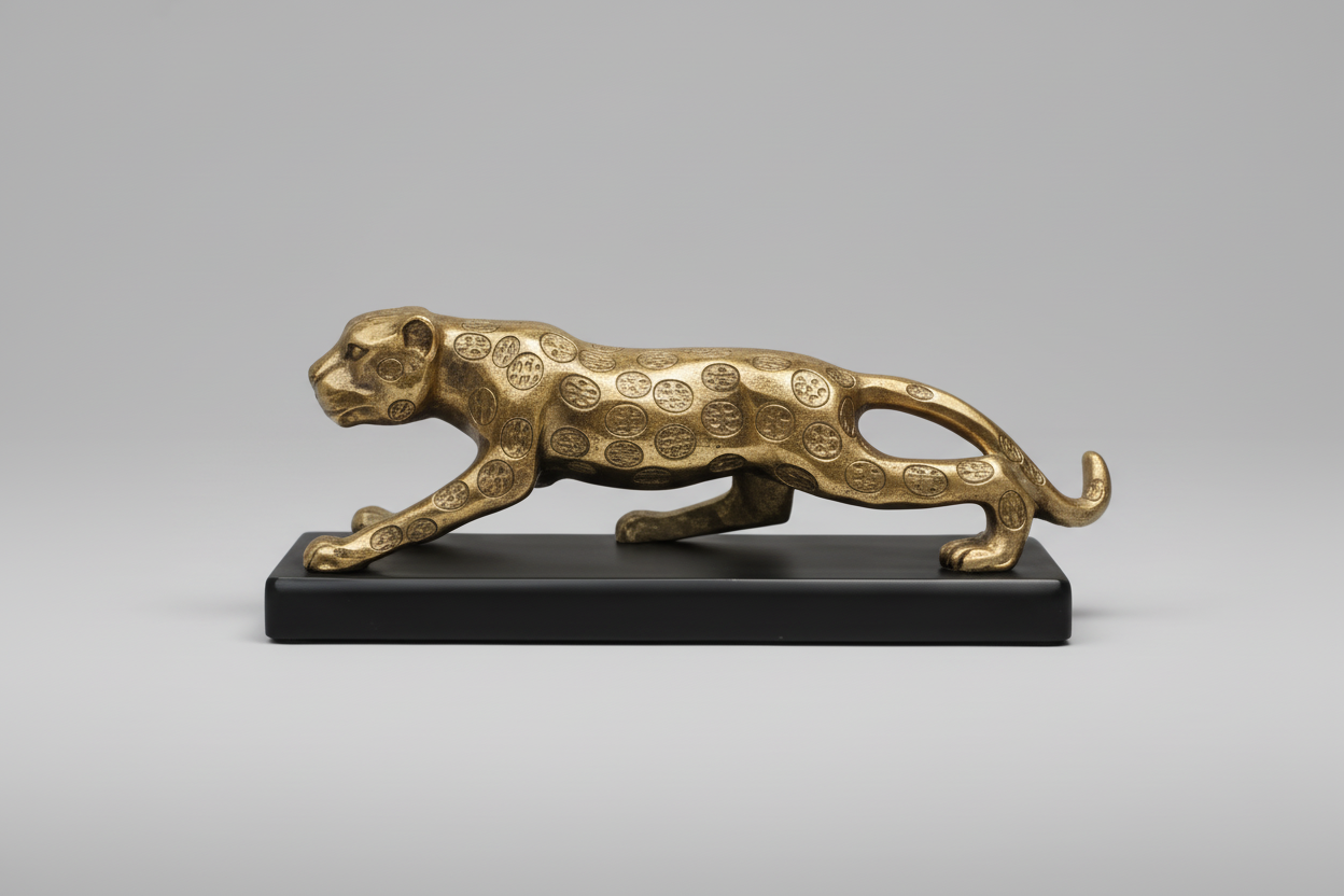 Leopard Desk Figurine - Brushed Metal Power Decor - Brass finish