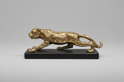 Leopard Desk Figurine - Brushed Metal Power Decor - Brass finish