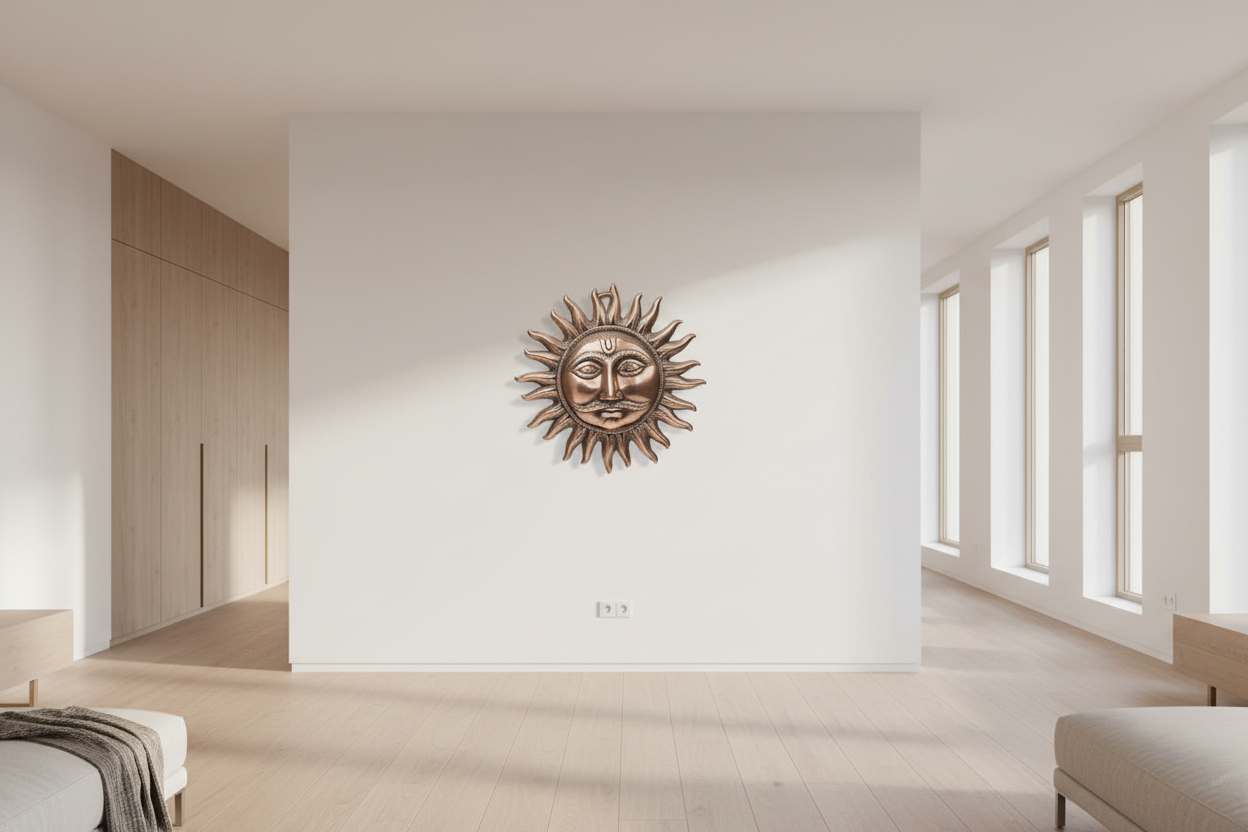 Modern Suryadev Sun Emblem - Bronze Finished Metal Wall Decor