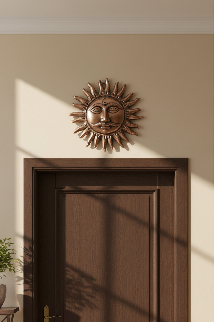 Modern Suryadev Sun Emblem - Bronze Finished Metal Wall Decor