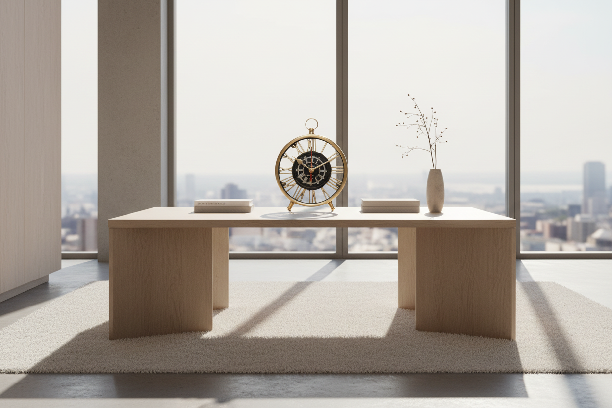 Minimalist Brushed Metal Desk Clock - Modern Tabletop Timepiece
