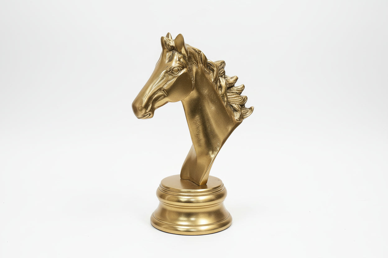 Gold horse head wall sconce with marble background