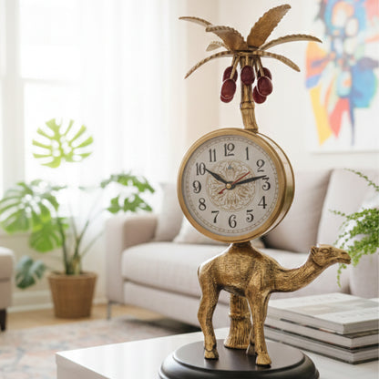 Handcrafted Camel Desk Clock | Brushed Metal Desert Silhouette