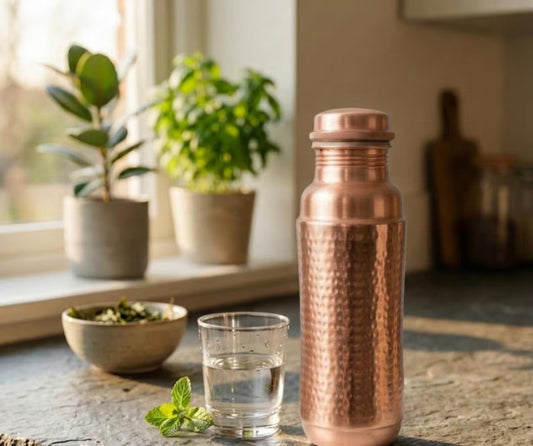 Jumbo Hammered Heritage Copper Bottle - 100% Pure Ayurvedic Water Bottle