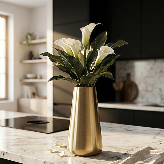 Minimalist Cone Flower Vase - Brushed Metal Bud Vase - Contemporary Home Decor