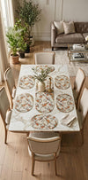 Hand Beaded Table Runner and Placemat Set, Boho Botanical Dragonfly Dining Decor
