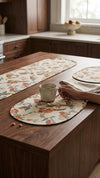 Hand Beaded Table Runner and Placemat Set, Boho Botanical Dragonfly Dining Decor