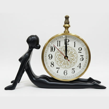 Black Base Brushed Metal Yoga Table Clock - Cobra Pose - Desk Decor